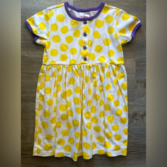 Hanna Andersson Yellow Polka Dot Dress, 100% Cotton, Girls Sz 5T - Picture 3 of 12